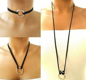 FIERCE Versatile faux suede Bracelet, Necklace & Choker Heart - Silver Shimme - No Memo
