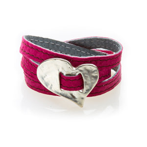 BOLD Reversible suede Bracelet & Choker Skew Heart - Pink/Charcoal Grey - No Memo