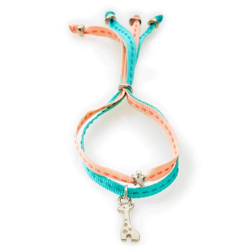 CHEEKY Bracelet with ribbons Giraffe - Peach/Emerald - No Memo