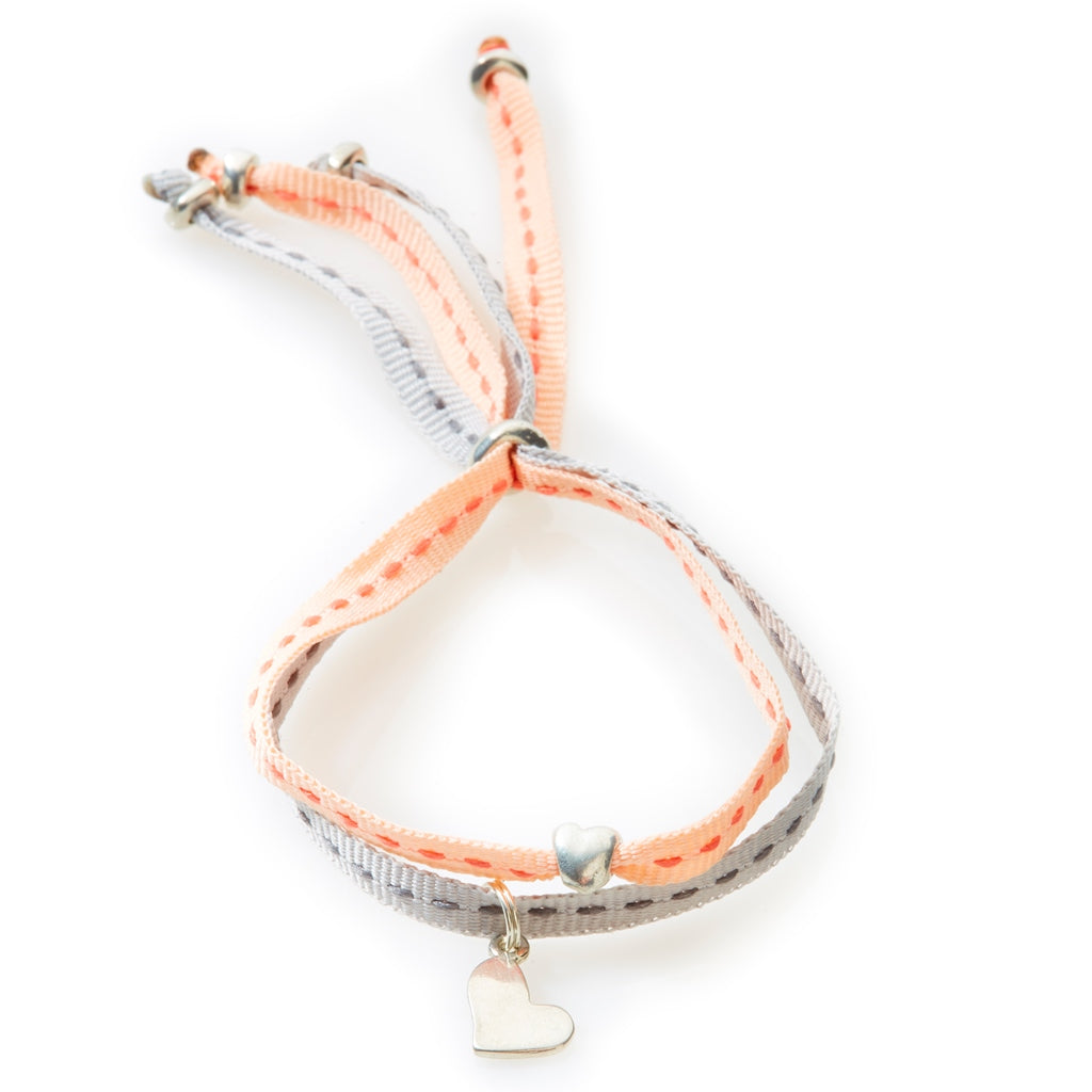 CHEEKY Bracelet with ribbons Heart - Peach/Light Grey - No Memo
