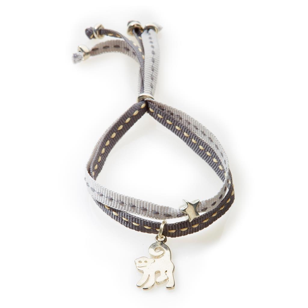 CHEEKY Bracelet with ribbons Monkey - Dark grey/Light Grey - No Memo