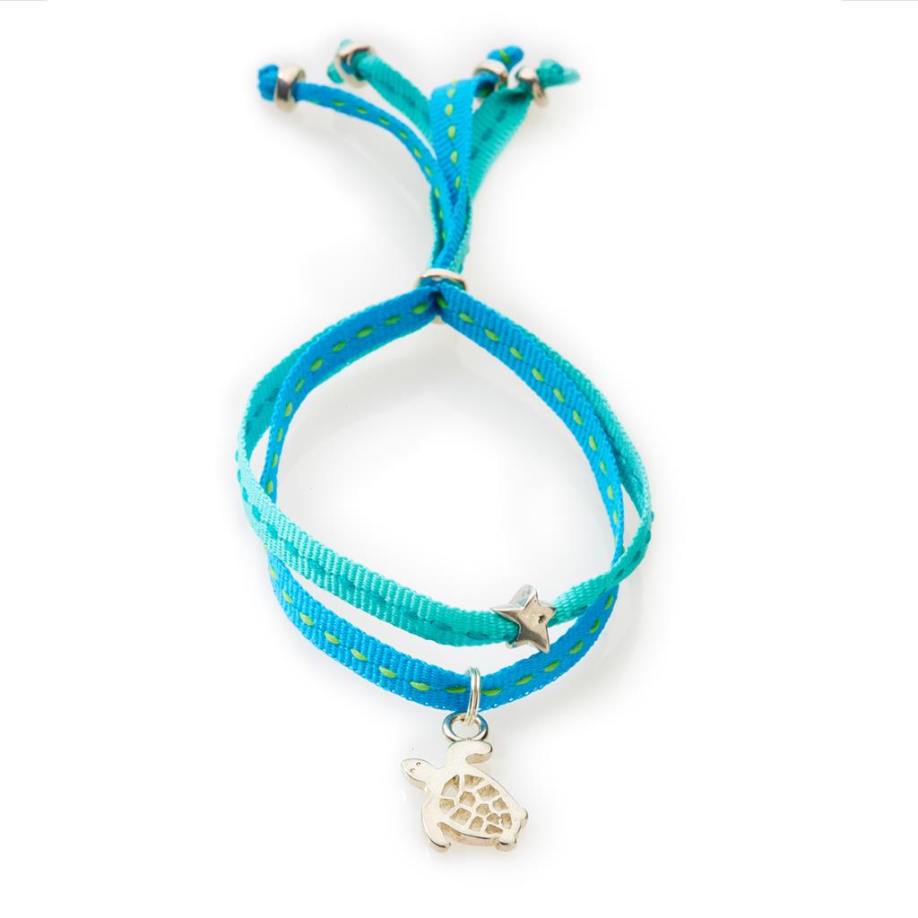 CHEEKY Bracelet with ribbons Turtle - Emerald/Turquoise - No Memo