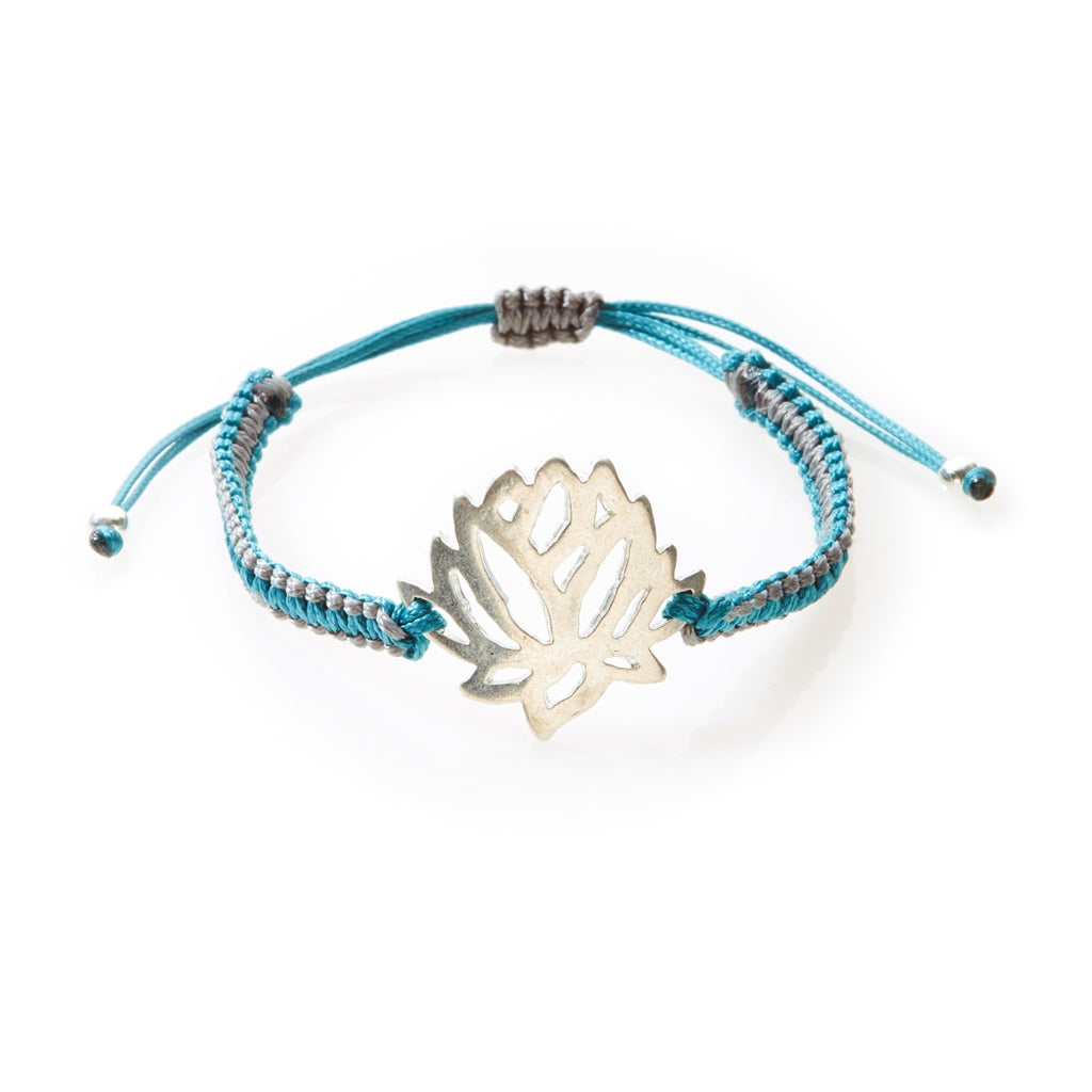 COOL Macrame Bracelet Protea/Lotus Flower - Emerald/Dark Grey - No Memo