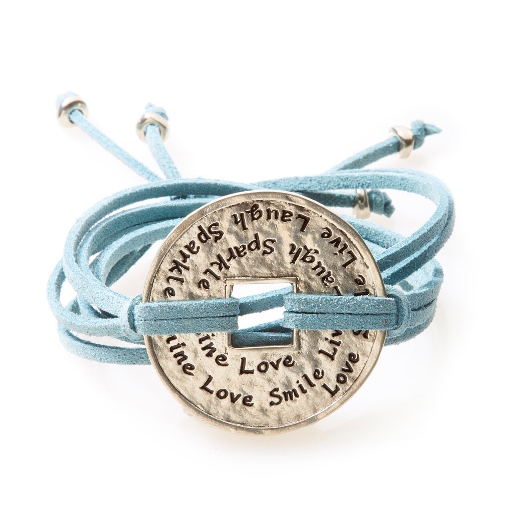 FIERCE Versatile faux suede Bracelet, Necklace & Choker Engraved Coin - Blue - No Memo