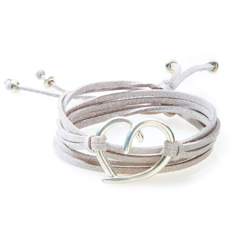 FIERCE Versatile faux suede Bracelet, Necklace & Choker Heart - Silver Shimme - No Memo