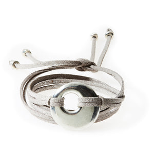 FIERCE Versatile faux suede Bracelet, Necklace & Choker Round Disk - Silver S - No Memo
