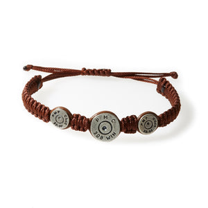 MAVERICK Macrame & leather Bracelet with Bullets Brown thread - Tobacco leather - No Memo