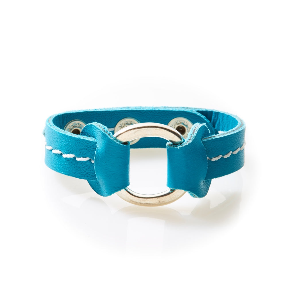 STUD Leather Bracelet with studs Turquoise - No Memo