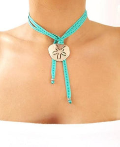 FEISTY Ribbon Necklace & Choker Pansy Shell / Sand dollar - Emerald - No Memo